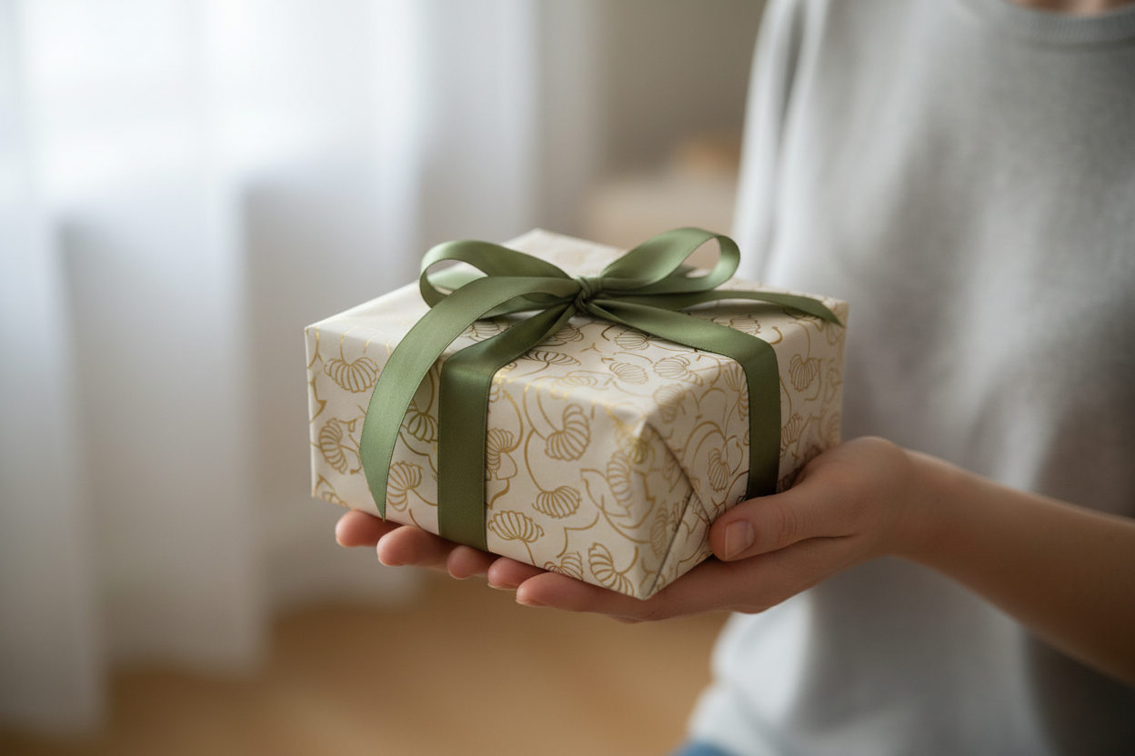 mujer dandote un regalo en sus palmas